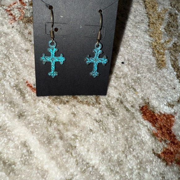 Turquoise Cross Earrings - Picture 4 of 5